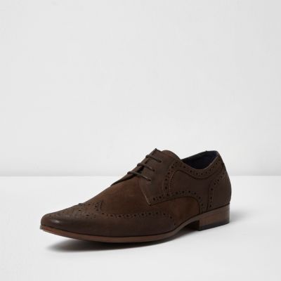 Dark brown panel brogue shoes